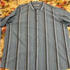 Tommy Bahama Island Zone Blue Stripe Button down Shirt XXL 2XL Prima Cotton